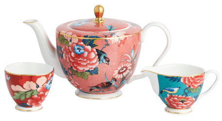 701587413787_Wedgwood_Paeonia Blush_Teapot cream & Sugar BXD ( Teapot Coral, Cream & Sugar )_front