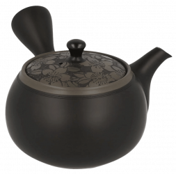 Tokoname Kyusu black, patterned lid, ceramic sieve, 310 ml