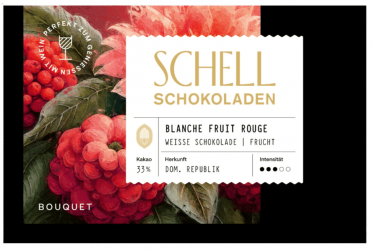 Schell Weiße Schokolade Fruit Rouge, 32%,  Himbeeren und Erdbeeren